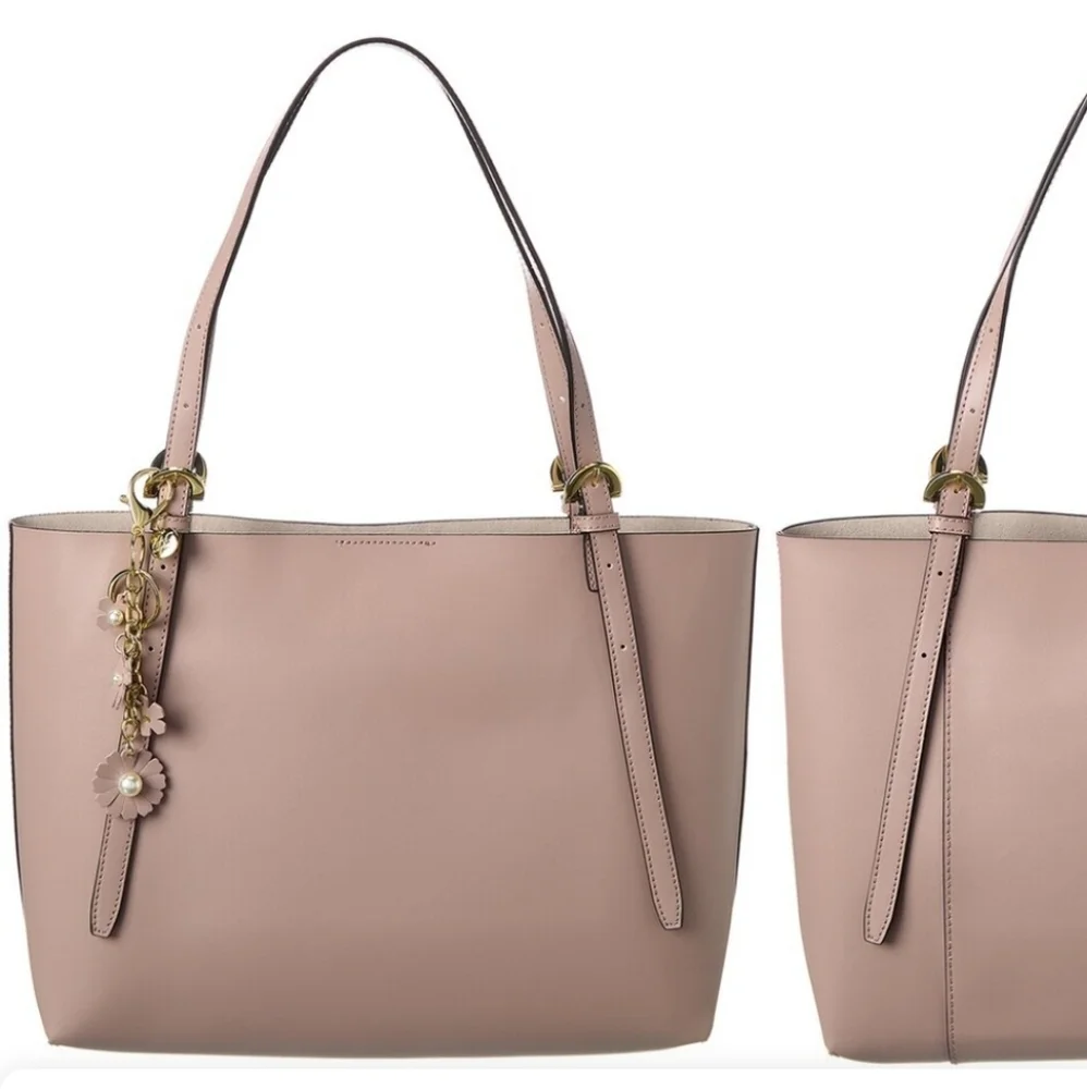 NWT Zac Posen Medium Tote Bag Floral applique key chain charms Leather Suede Hot - Picture 4 of 9